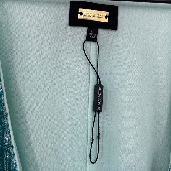 Alexia Admor Sequin Mini Wrap Dress Long Sleeve Tie Waist Mint Blue Womens L - Picture 8 of 10